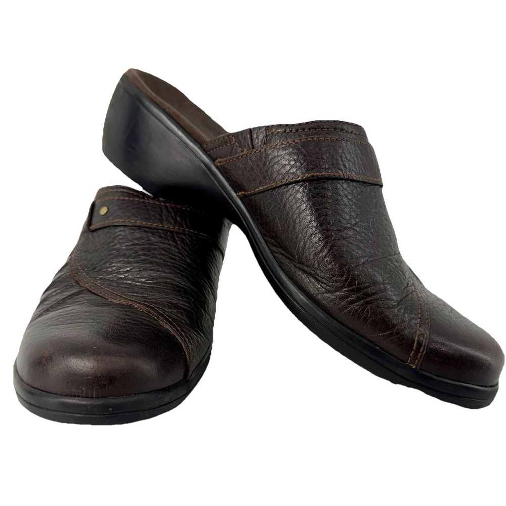 Clarks Brown Prairie Vio Leather‎ 35576 Slip On Clogs Mules Women's Size 8M